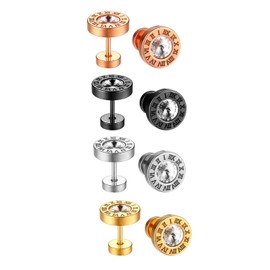 JewelryWe Men Women Stud Earrings Faux Gauges Ear Tunnel CZ Inlay Stainless Steel Screw Back Ear Studs for Mother's Day