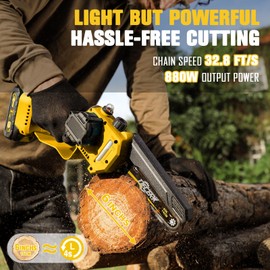 Mini Electric Chainsaw - DECERK Brushless 6-inch Chainsaws Cordless, Portable Handheld Power Chain Saw with 2 Batteries, for Trimming/Tree/Branch/Wood Cutting, Best Garden Gifts for Dad, Husband