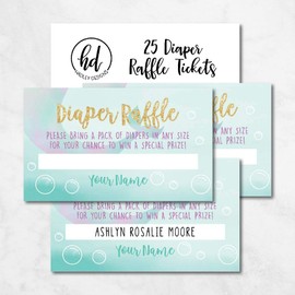 25 Baby Shower Diaper Raffle Tickets For Baby Shower Girl - Mermaid Baby Shower Games For Girls, Diaper Raffle Cards, Baby Raffle Tickets, Baby Shower Invitation Inserts, Baby Shower Ideas