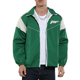 Yimoon Men's Lightweight Windbreaker Jacket Casual Zip Up Outdoor Varsity Jacket Patchwork Vintage Y2K Outerwear(Green-S)
