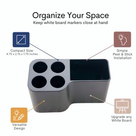 Storage Theory Marker Caddy – Black Dry Erase Marker and Pen Holder – Desk, Office, Locker, and Refrigerator Organizer – 2 Pack