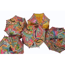 YUVANCRAFTS Indian Decorative Handmade Designer Cotton Fashion Multi Colored Beach Umbrella UV Protection Umbrella, Sun Umbrella, Embroidery Boho Parasol Indian Wedding Umbrellas Parasol (10 PCS)
