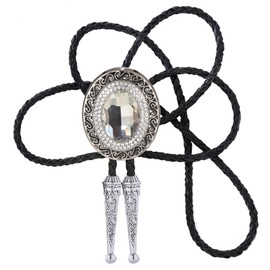 Doitby Rhinestone Bolo Tie for Men, Western Cowboy Necktie Leather Bolo Ties Necklace for Men Women
