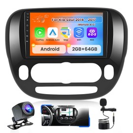 [2+64GB] Android 15 Car Stereo for Kia Soul 2014 2015 2016 2017 (Manual A/C), 9 Inch Touch Screen Car Radio with Wireless CarPlay Android Auto GPS Navi WiFi Bluetooth FM/RDS EQ 26UI AHD Backup Camera