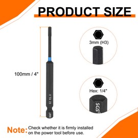 sourcing map Hex Head Wrench Drill Bit 3mm(H3) 1/4" Hex Shank 4"(100mm) Length S2 Steel Magnetic Hexagon Impact Drivers Metric Screwdriver Bit