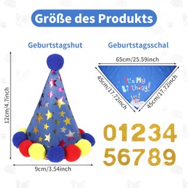 Pack of 4 Dog Birthday Hat Set, Dog Clothing & Accessories with Birthday Hat, Neckerchief Dog, 8 Glitter Numbers and Bow Tie, for Dogs, Cats, Pets Party (Blue)