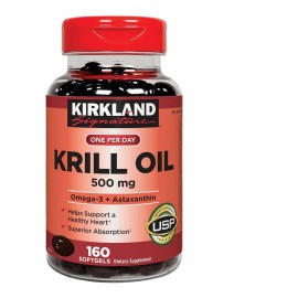 Krill Oil 500mg Omega-3 + Astaxanthin 160 Softgels (usa