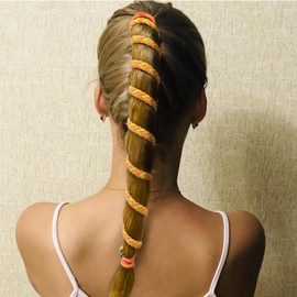 Rip Hair Ties for Long Thick Curly Hair, 27" Elastic Spiral Ponytail Wrap Braided Pony Tails Holders Hair Tie for Women Girls Stretchy Hair Bands for Swim Beach Workout Bike GYM- Orange/Yellow-Single