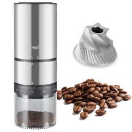 Mongdio Portable Electric Coffee Bean Grinder with 38 Adjustable Settings, Electric Burr Coffee Grinder Stainless Steel Core, For Traveling, Camping, Office, Silver