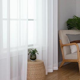 Simplebrand Simplebrand Sheer White Curtains 96 Inches Long, Light Filtering Rod Pocket Solid Color Window Sheer Curtain Panels, Elegant Curtains & Drapes for Living Room, Bedroom 2 Panels (White, 42" W x 96" L)