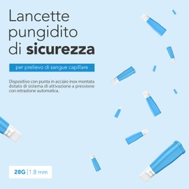 AIESI® Sterile Disposable Lancets with Safety System and Retractable Stainless Steel Tip Needle 28G Securance (Pack of 100)