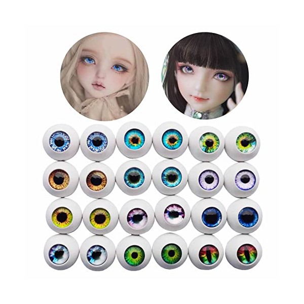 24 Pairs 18mm Plastic Round Eyeball 12 Styles Glass Pupil