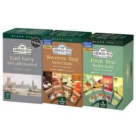 Ahmad Tea Decaffeinated Tea Bags, 3 Types, Assorted, 20 Bags x 3 Pieces, Earl Grey Fruit Selection, Sweet Tea Selection