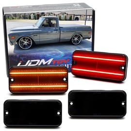iJDMTOY Black-Out Smoked Lens Amber/Red Double-Row Full LED Front/Rear Side Marker Light Kit Compatible With 1968-1972 C10 C20 K10 C15/C1500 C25/C2500 K15/K1500 Jimmy, etc