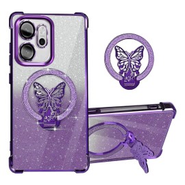 Funda Magnética Para Oppo Reno 14f Glitter Mariposa Anillo Soporte Antigolpes Esquinas Reforzadas                                                     