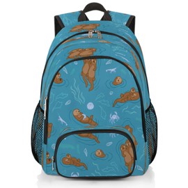 PATTERNFUL School Backpack for Men Women, Laptop Backpack Bookbag for Kids Students College Business Travel with Chest Strap 16.7 Inch(Sea Otters)