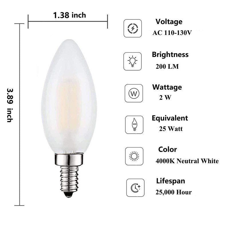 Beonllay LED E12 Light Bulb, 6 Pack, 25W Equivalent, 4000K
