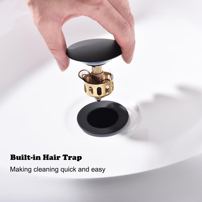 Jincrop Bathroom Sink Drain Matte Black with Overflow, Pop Up