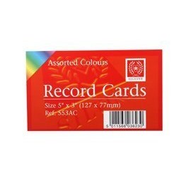 Silvine record cards 127x77mm ruled pack of 300 in assorted colours