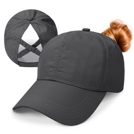 outfit spring Baseball Cap Women's Cap Summer Baseball Cap Ponytail Adjustable Women Ponytail Cap Baseball Cap Mesh Breathable Sun Hat Leisure Cap with Cable Hole Outdoor Sports, Cross Dark Grey