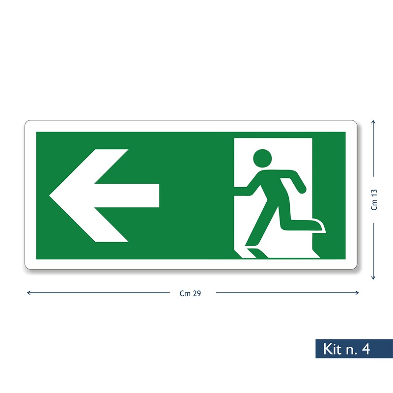 pubblimania Pack of 4 Emergency Exit Left PVC Stickers Robust