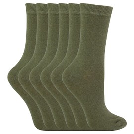 Sock Snob - 6 Pairs Kids Boys Girls Unisex Mid Calf Solid Color Casual Cotton Dress Socks (12-3 UK, Khaki Green)