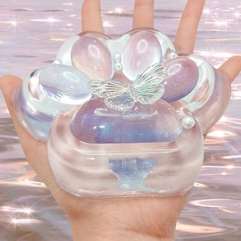 TIM CHESS 4.72 Inch Squeeze Toys Handmade Big Cat Paw Squishy Toys, Glitter Transparent Squeeze Paw, Super Soft Squishies for Stress Relief, Adorable Fidget Toys Suitable for Adults (Purple)