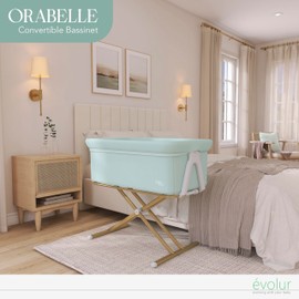 évolur Orabelle Baby Bassinet & Bedside Sleeper, Breathable Mesh Sides, Plush Mattress Pad with Removable Cover, Tool-Free Assembly, Quick Foldable Steel Frame Compact Design with Travel Bag – Mint