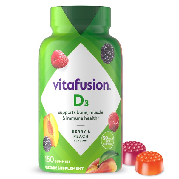 vitafusion Vitamin D3 Gummies, Bone and Immune Support, Peach, Blackberry,