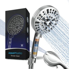 AquaMystic Luxury Shower Head Set - 10 Modes, Stainless Steel, Handheld, Wall Mounted, Mist, 10 Settings, Extra-Long Hose, Filtration System, Adjustable Bracket