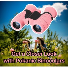 Pokanic Binoculars Kids 8 x 21 High Resolution Adjustable Light Weight Toy Outdoor - Pink