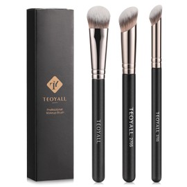 TEOYALL TEOYALL Contour Conceal Brush Set, 3PCS Angled Synthetic Under Eye Concealer Brush for Blending Setting Buffing with Liquid, Cream and Powder Cosmetic (270S/370S/Angled)
