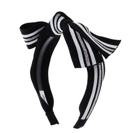 Motique Accessories Striped Elastic Bow Headband - Black White