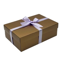 Gold Gift Box with Lid | Pick Your Ribbon Colour | Large Memory or Hamper Boxes | Flat-Packed Gift Boxes for Presents, Birthday or Baby Gifts | Size 30x20x10cm (Lilac Ribbon 40)