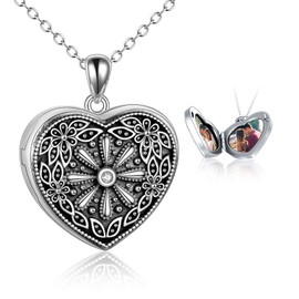 ONEFINITY Sunflower Heart Shaped Locket Necklace That Holds Pictures Sterling sliver Heart Locket No Matter Where You are I am Always With You Photo Lockets Birthday Gifts Jewelry for women
