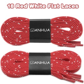DANHUA Flat Thick Sneakers Shoelaces: 2 Pair 47.24 inch Red White Twill Point Athletic Shoe Laces