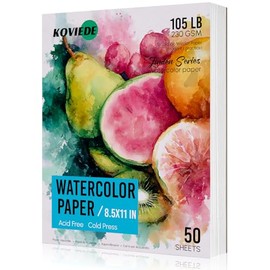 KOVIEDE 50 Sheets Watercolor Paper 8.5x11 Inch 105LB/230GSM Cold Press Practice Paper for Students and Beginners, Acid-Free Heavyweight Art Sheets for Painting, Printing, Scanning & Crafting