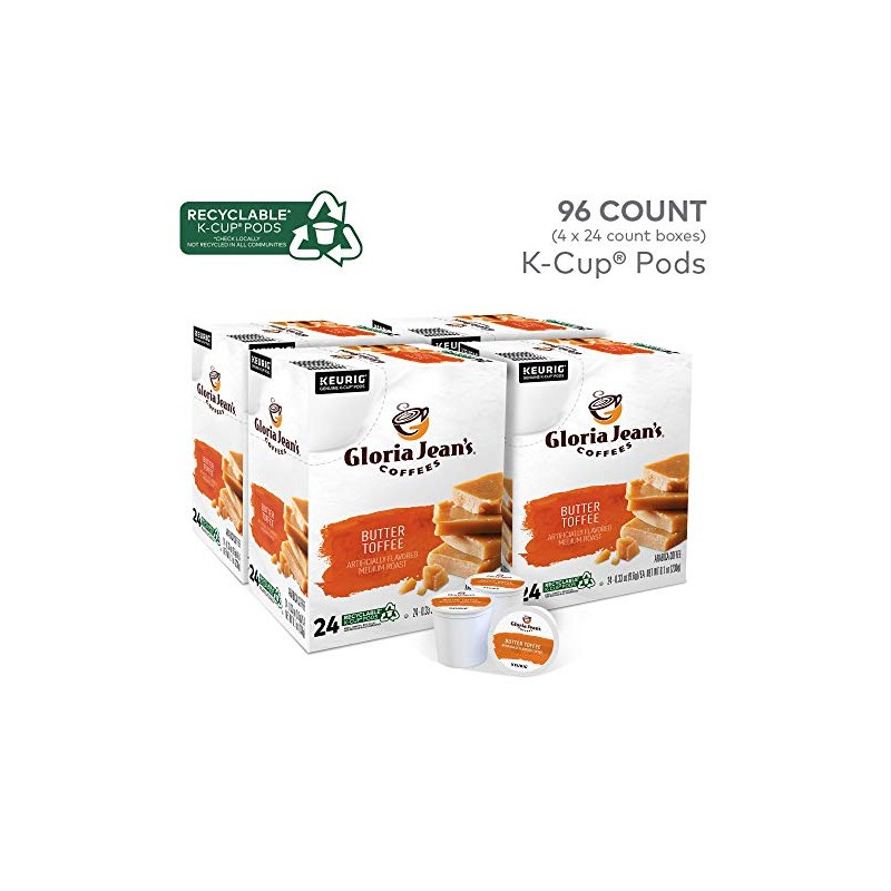 Gloria Jean's Coffees Butter Toffee, Single-Serve Keurig K-Cup Pods, Flavored