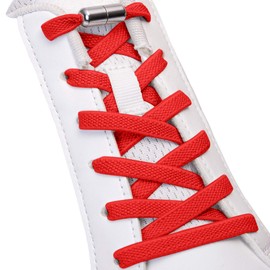 Sulpo Flat No Tie Shoelaces, Elastic Shoelaces with Metal Aglets, with Quick Release, Rubber Shoelaces for Adults and Children, red