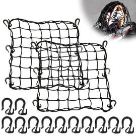 JIAYAN 2-Pack 15''x15'' Latex Elastic Motorcycle Cargo Net with 12 Adjustable ABS Plastic Hooks for Motorcycle Bike Basket ATV Cargo Helmet Net