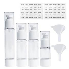 4 Pieces Vacuum Lotion Pump Bottles with Labels and Funnels, Cosmetic Travel Underfilling, Refillable Portable Containers, Suitable for Lotion, Foundation, Shampoo (15ml, 30ml, 50ml)