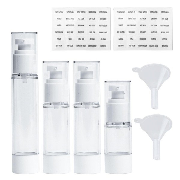 4 Pieces Vacuum Lotion Pump Bottles with Labels and Funnels,