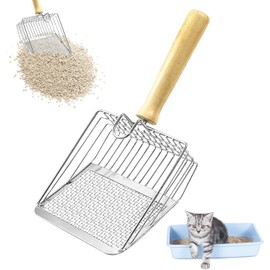 Cat Litter Scoop with Stand, Metal cat Litter Scoop deep Scoop, Kitten Poop Picker, Durable, Heavy Duty, Fast screening of Kitten Feces, Suitable for cat Litter Box