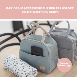 Béaba, Insulated Lunch Bag for Baby Kids Meals Lunch Box Keeps Warm/Cool Large Capacity 5L Waterproof Fabric with Front Pocket Soft Material Sage Green