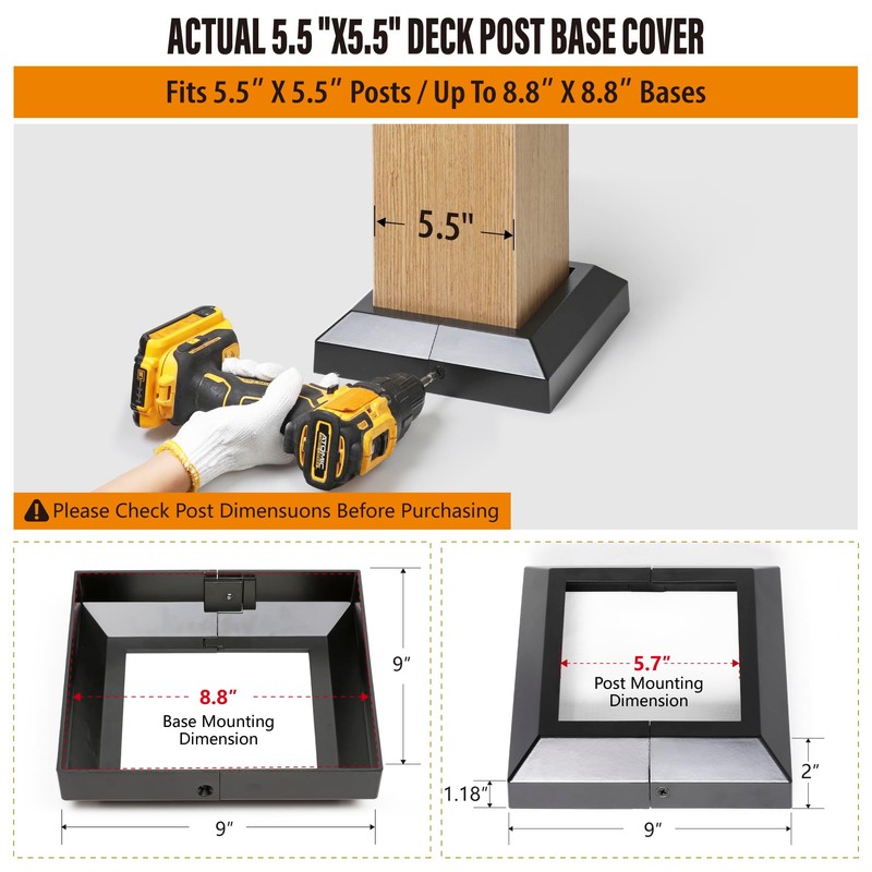 Wocepu 4 pcs 5.5"x5.5" Aluminum Deck Post Base Cover, for