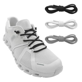 NDTEZUGT 3 Pairs Elastic No Tie Shoe Laces, Stretch Round Replacement Shoestrings for Kids and Adults (Black+White+Gray)