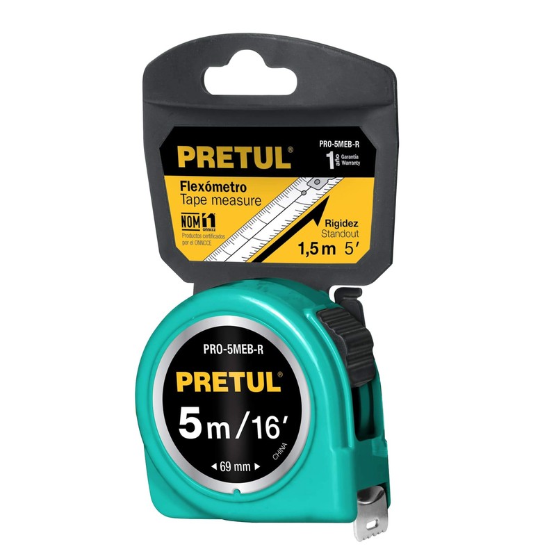 Pretul PRO-5MEB-R, Flexómetro, verde, 5 m, cinta 19 mm tarjeta