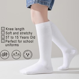 EPEIUS Kids Knee High Socks Cotton School Uniform Socks Kids Tube Socks White Long Socks for Girls Boys 11-15 Years Old White 2 Pack XL