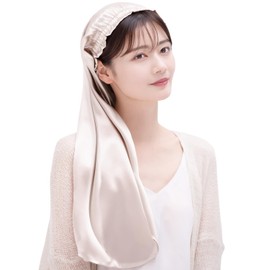 COCOSILK Silk Nightcap for Long Hair, Silk Cap, Tubular Nightcap, Long Hair, 100% Silk, Tubular, Long Hair, Tubular, ash light pink, Free size