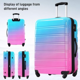 Merax Luggage Set Carry On Luggage with TSA Lock Hard Shell Suitcases & Travel Bag Dual Spinner Wheels Lightweight Durable Travel Set (Gradient Pink Blue, 3 PC(20+24+28))